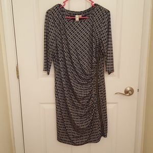 3/4 sleeve shirred ruched dress